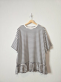 Free People Striped Ruffle Hem Tee (M)