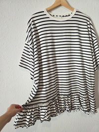Free People Striped Ruffle Hem Tee (M)