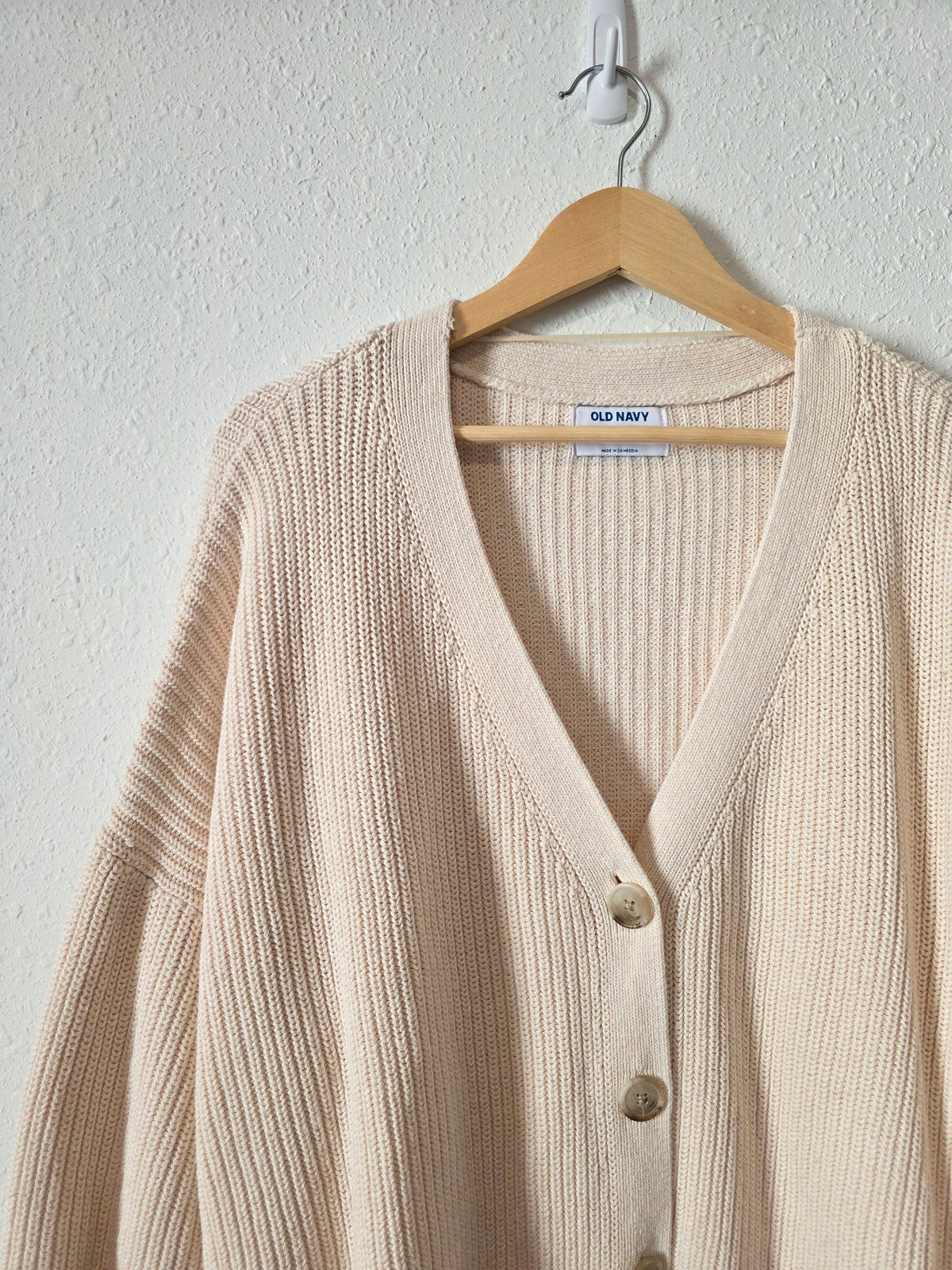Cream Shaker Stitch Cardigan Sweater (XXL)
