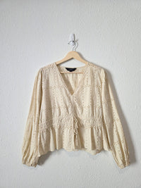 Floral Eyelet Puff Sleeve Top (L)