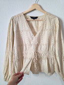 Floral Eyelet Puff Sleeve Top (L)