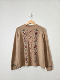 Vintage Floral Embroidered Silk Blend Sweater (LP)