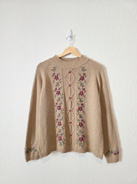 Vintage Floral Embroidered Silk Blend Sweater (LP)