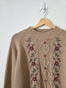 Vintage Floral Embroidered Silk Blend Sweater (LP)