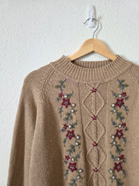 Vintage Floral Embroidered Silk Blend Sweater (LP)