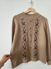 Vintage Floral Embroidered Silk Blend Sweater (LP)