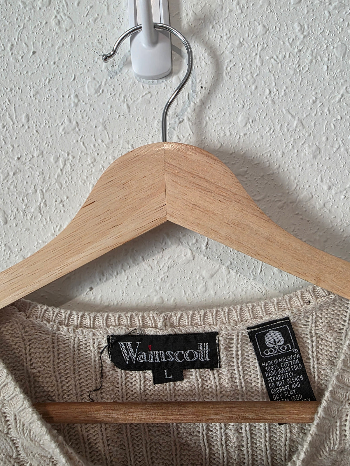 Vintage Cable Knit Cotton Sweater (L)