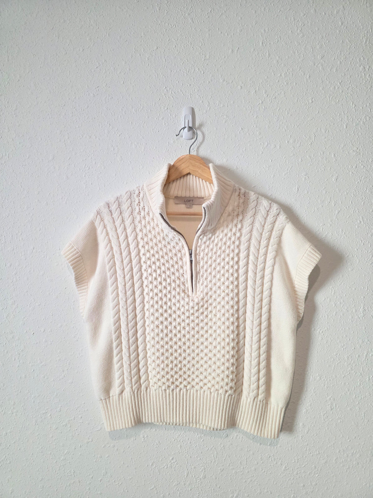 Loft Cable Knit Quarter Zip Sweater (M)