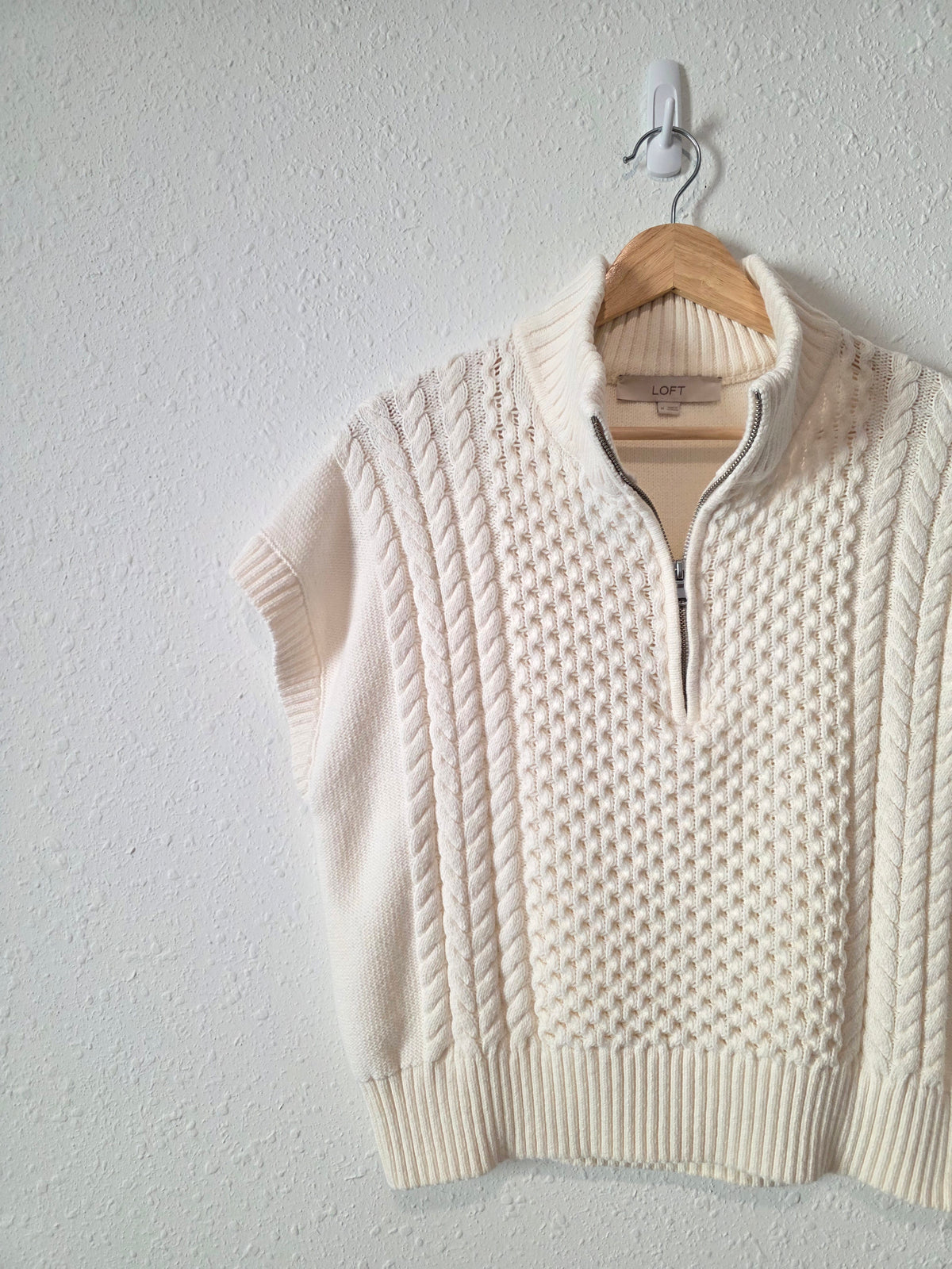 Loft Cable Knit Quarter Zip Sweater (M)