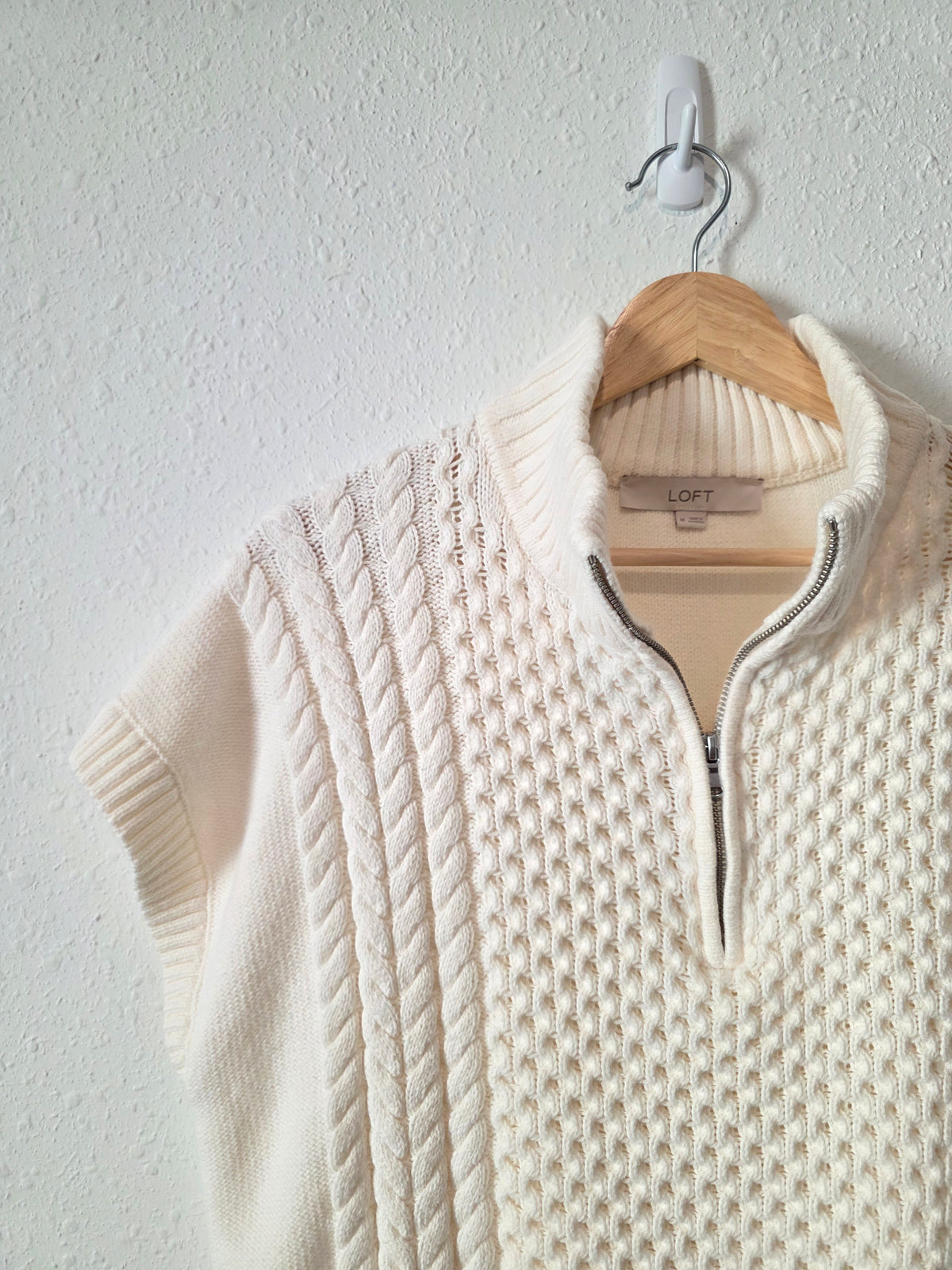 Loft Cable Knit Quarter Zip Sweater (M)