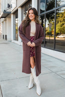 Pink Lily Brown Long Sweater Coat (XL)