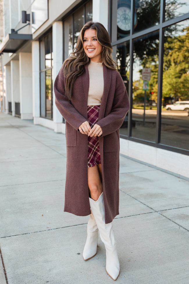 Pink Lily Brown Long Sweater Coat (XL)