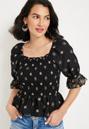 NEW Floral Embroidered Smocked Top (S)