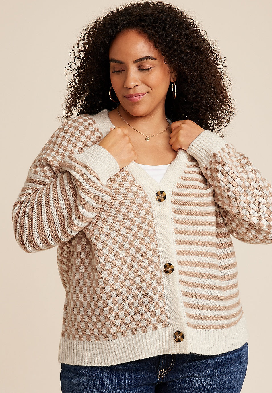 NEW Neutral Checkered Sweater (2X)