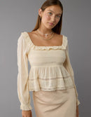 Cream Smocked Babydoll Top (L)