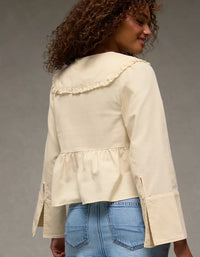 Cream Corduroy Tie Front Blouse (M)
