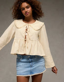 Cream Corduroy Tie Front Blouse (M)