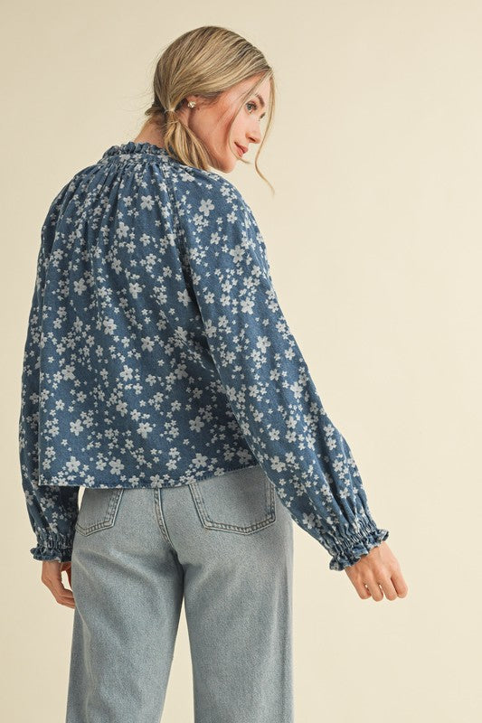 &Merci Floral Denim Snap Button Top (M)