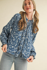 &Merci Floral Denim Snap Button Top (M)