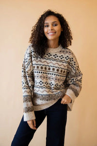 Patterned Cozy Mockneck Sweater (L)