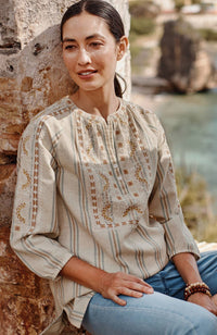 Embroidered Cotton Linen Blend Top (3X)