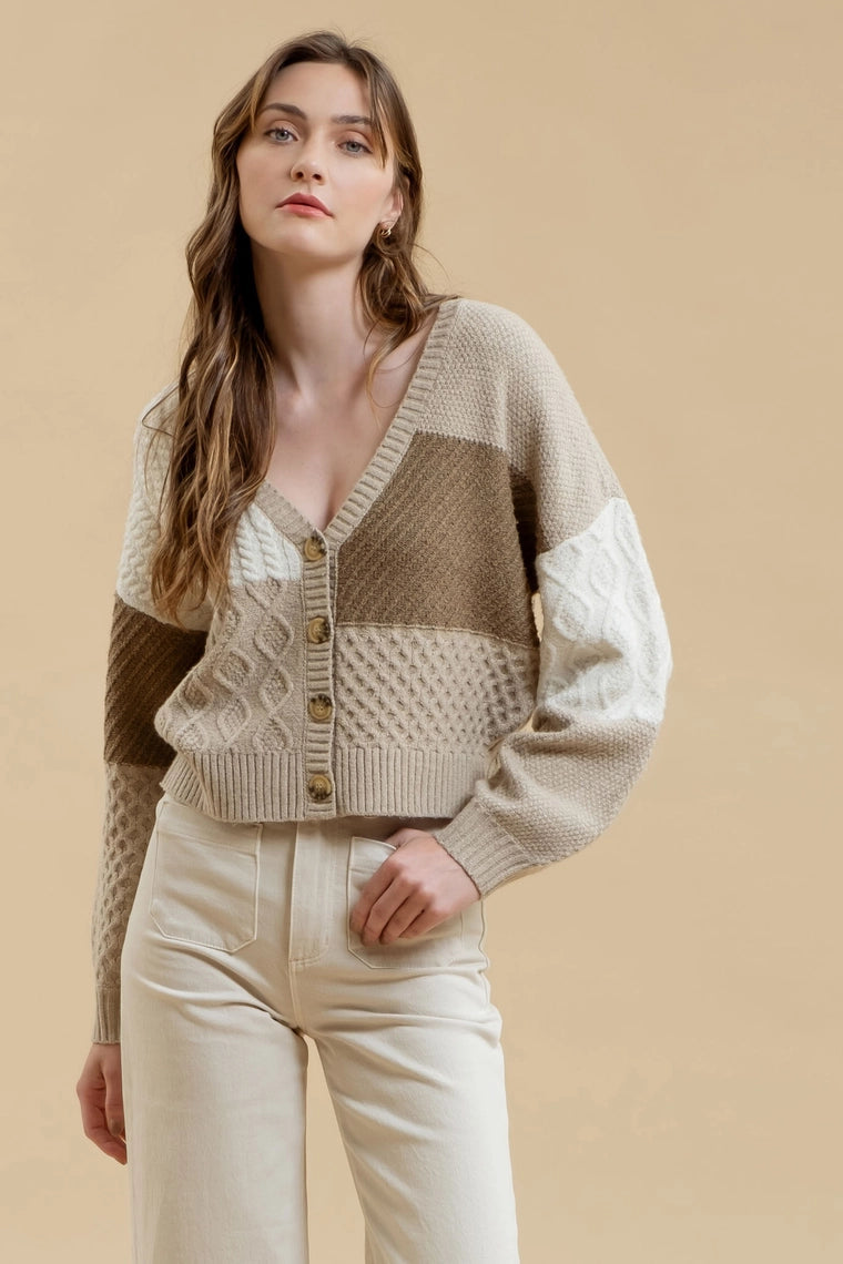 Blu Pepper Neutral Cable Knit Cardigan (M)