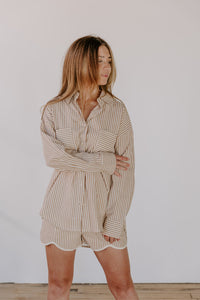 Neutral Striped Oversized Button Up (S)