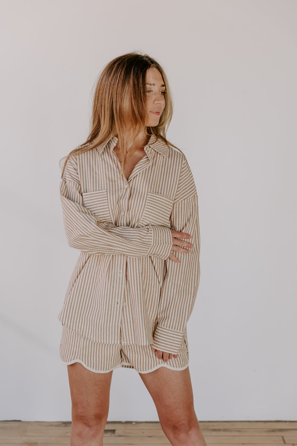Neutral Striped Oversized Button Up (S)