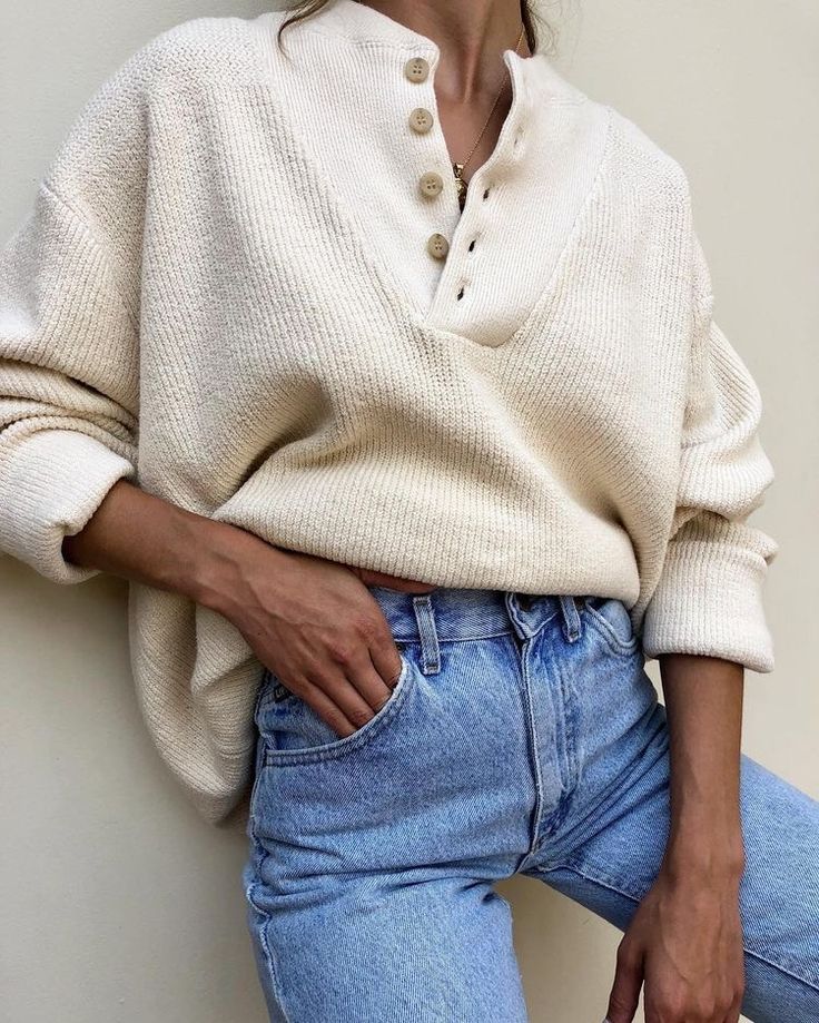 Vintage Cotton Henley Sweater (L)