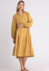 Umgee Mustard Gauze Midi Dress (M)
