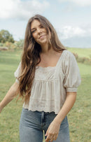 Floral Eyelet Puff Sleeve Top (M)
