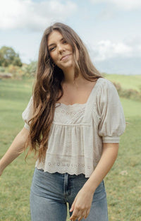 Floral Eyelet Puff Sleeve Top (M)