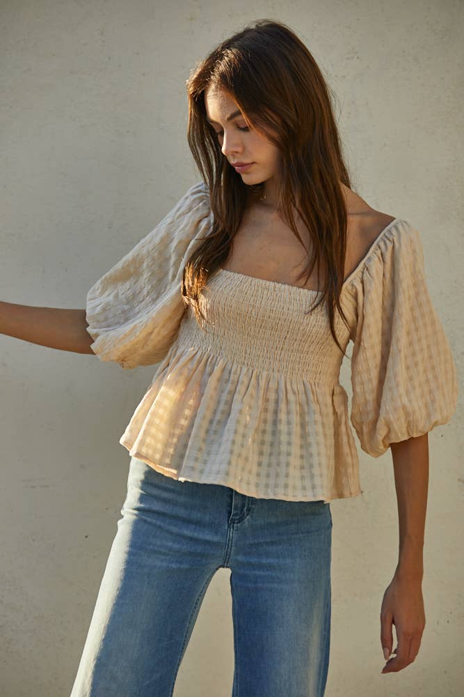 By Together Smocked Puff Sleeve Top (S)
