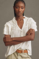 Maeve Ruffle Short Sleeve Blouse (S)