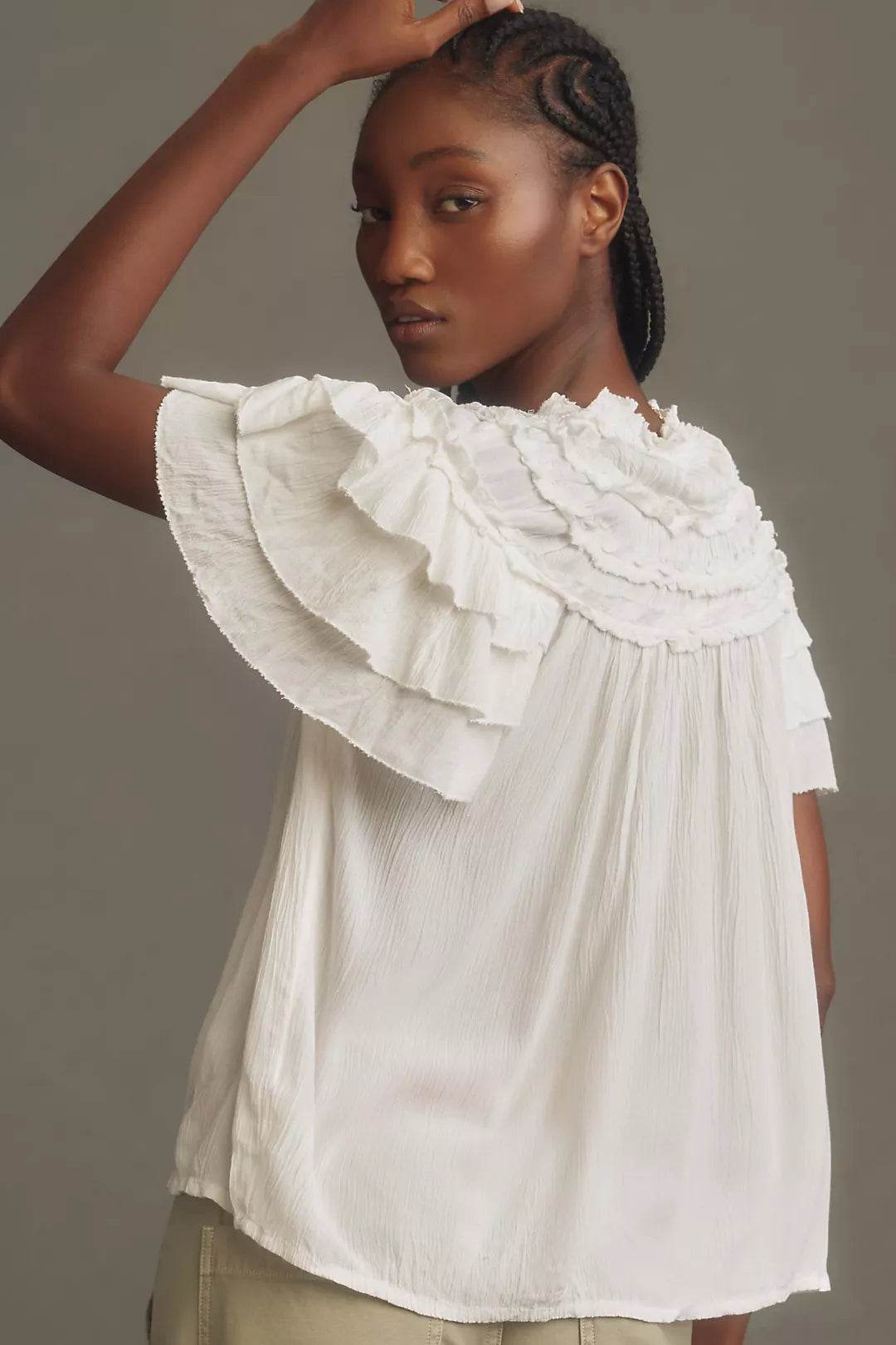 Maeve Ruffle Short Sleeve Blouse (S)