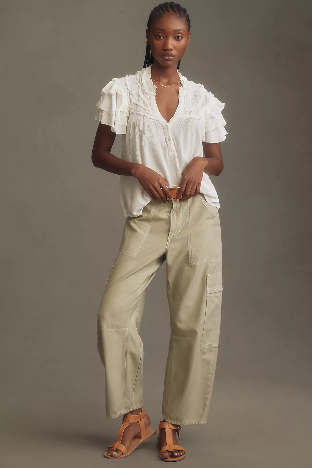 Maeve Ruffle Short Sleeve Blouse (S)