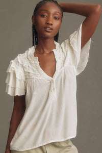 Maeve Ruffle Short Sleeve Blouse (S)