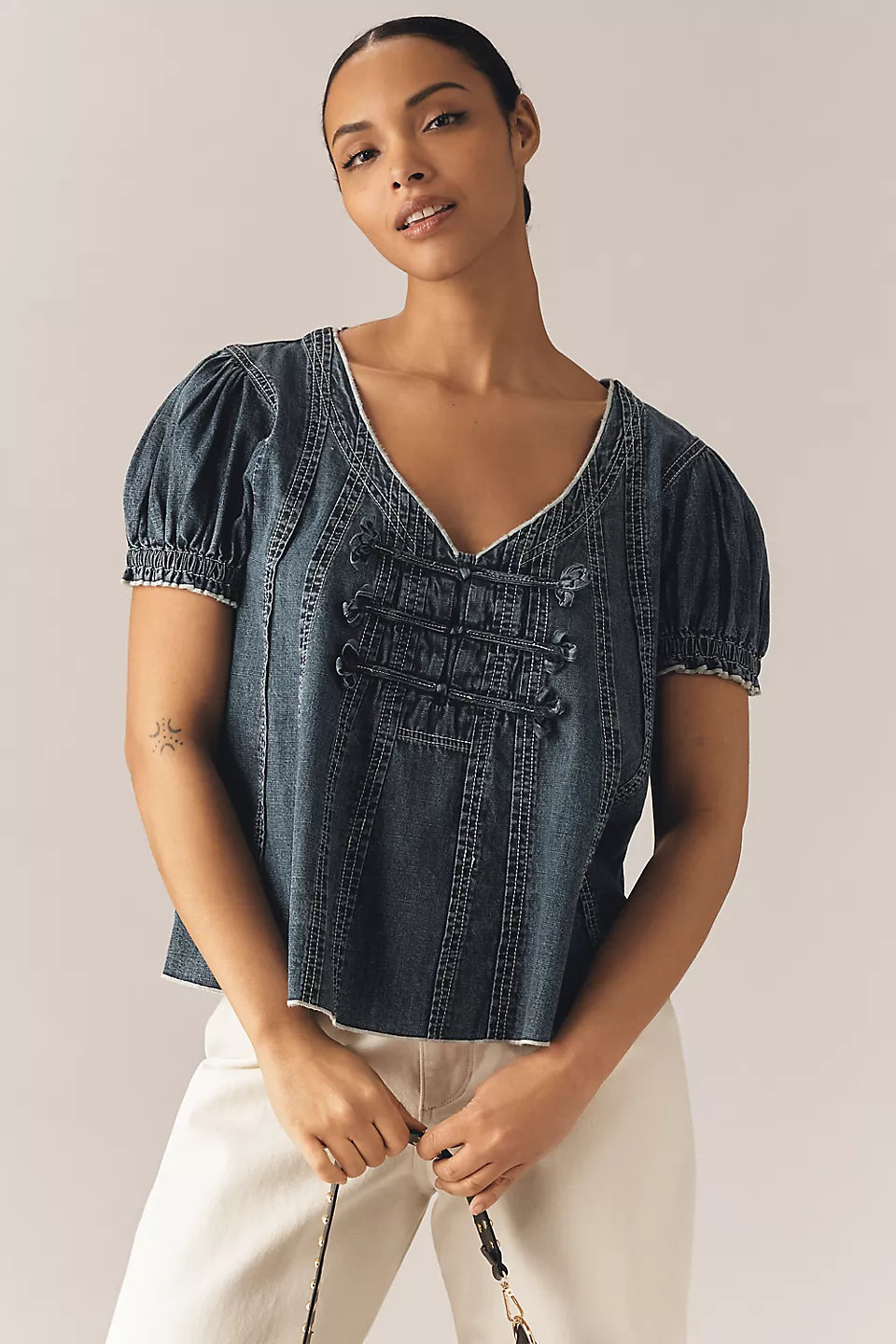 Anthropologie Puff Sleeve Denim Top (2X)