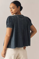 Anthropologie Puff Sleeve Denim Top (2X)