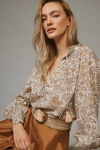 Anthropologie Floral Tasseled Blouse (S)