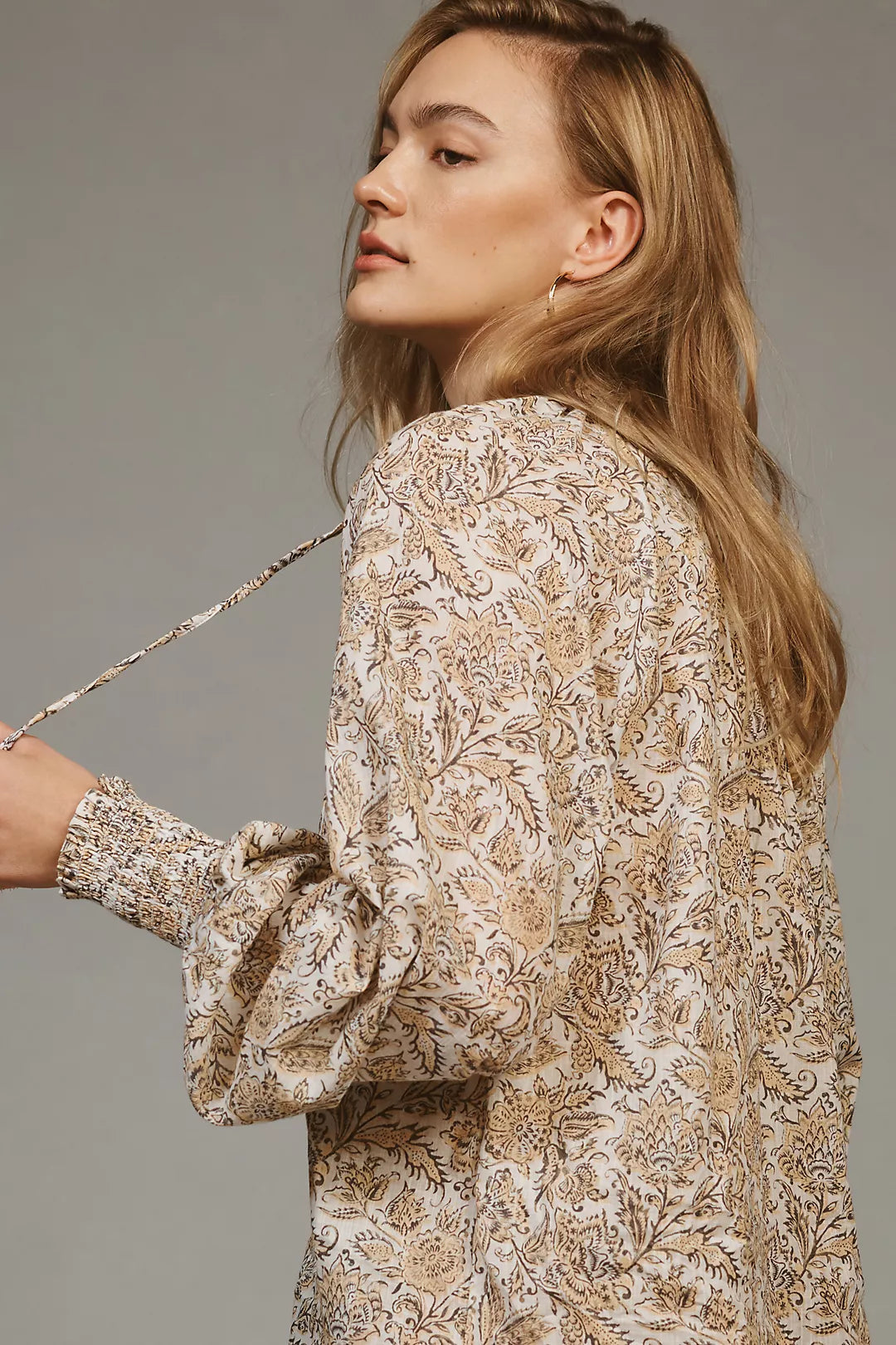 Anthropologie Floral Tasseled Blouse (S)