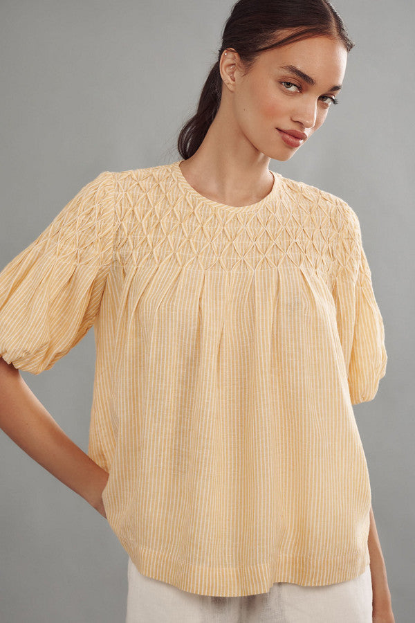 Anthropologie Striped Puff Sleeve Top (L/XL)