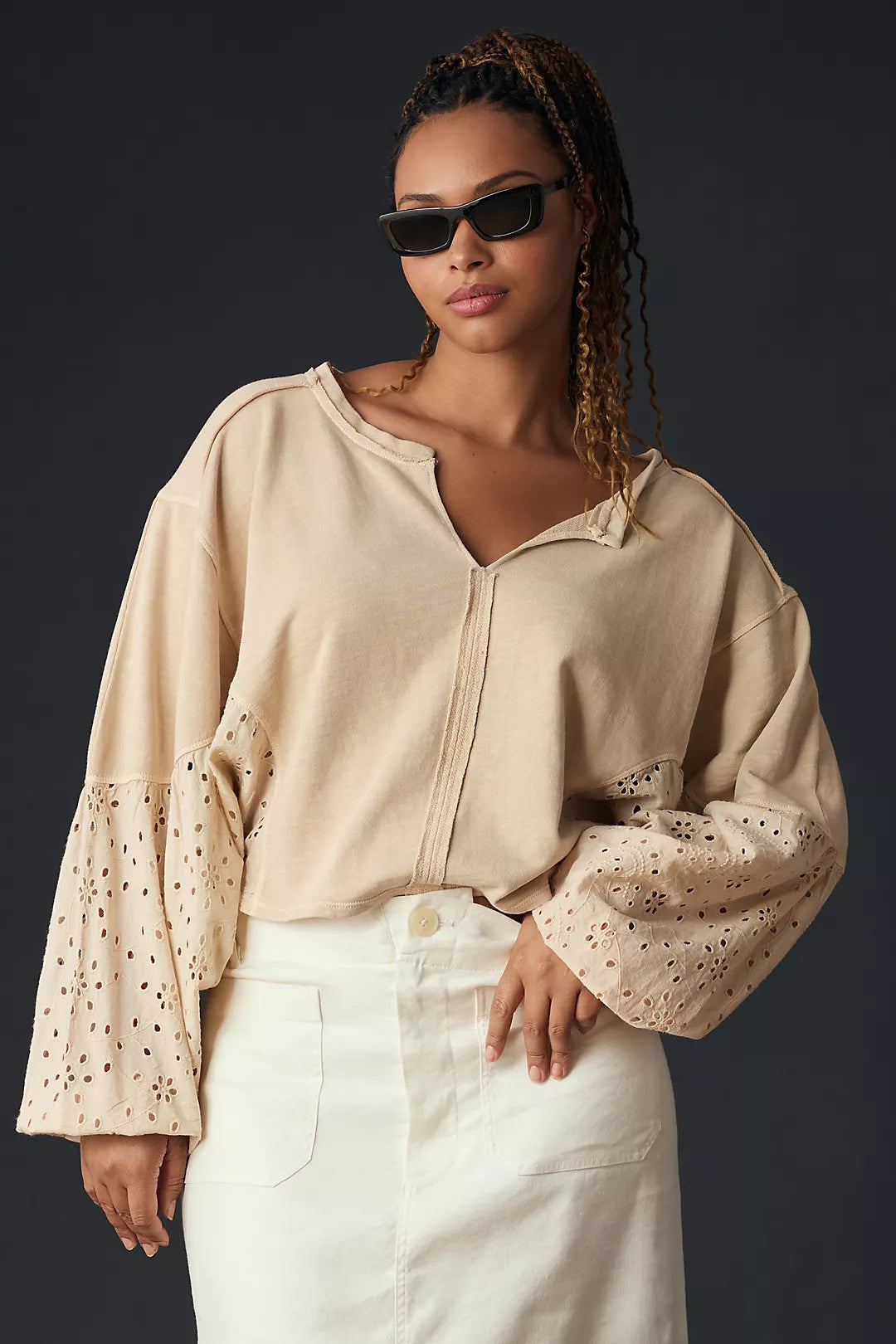 Pilcro Eyelet Puff Sleeve Top (S)