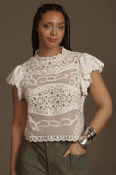 Anthropologie Crochet Embroidered Top (XL)