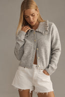 Self Contrast Collared Cardigan Sweater (L)