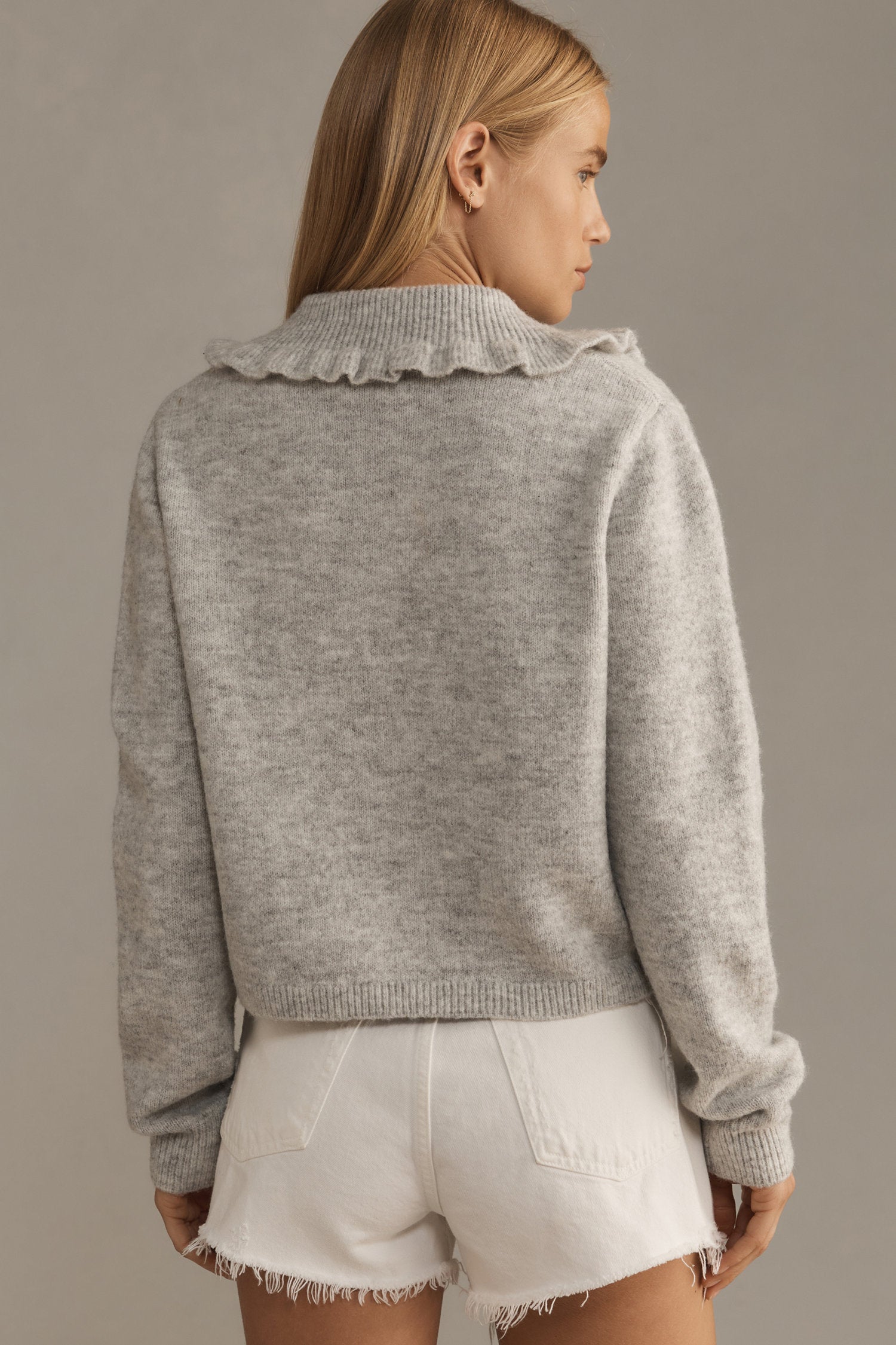 Self Contrast Collared Cardigan Sweater (L)