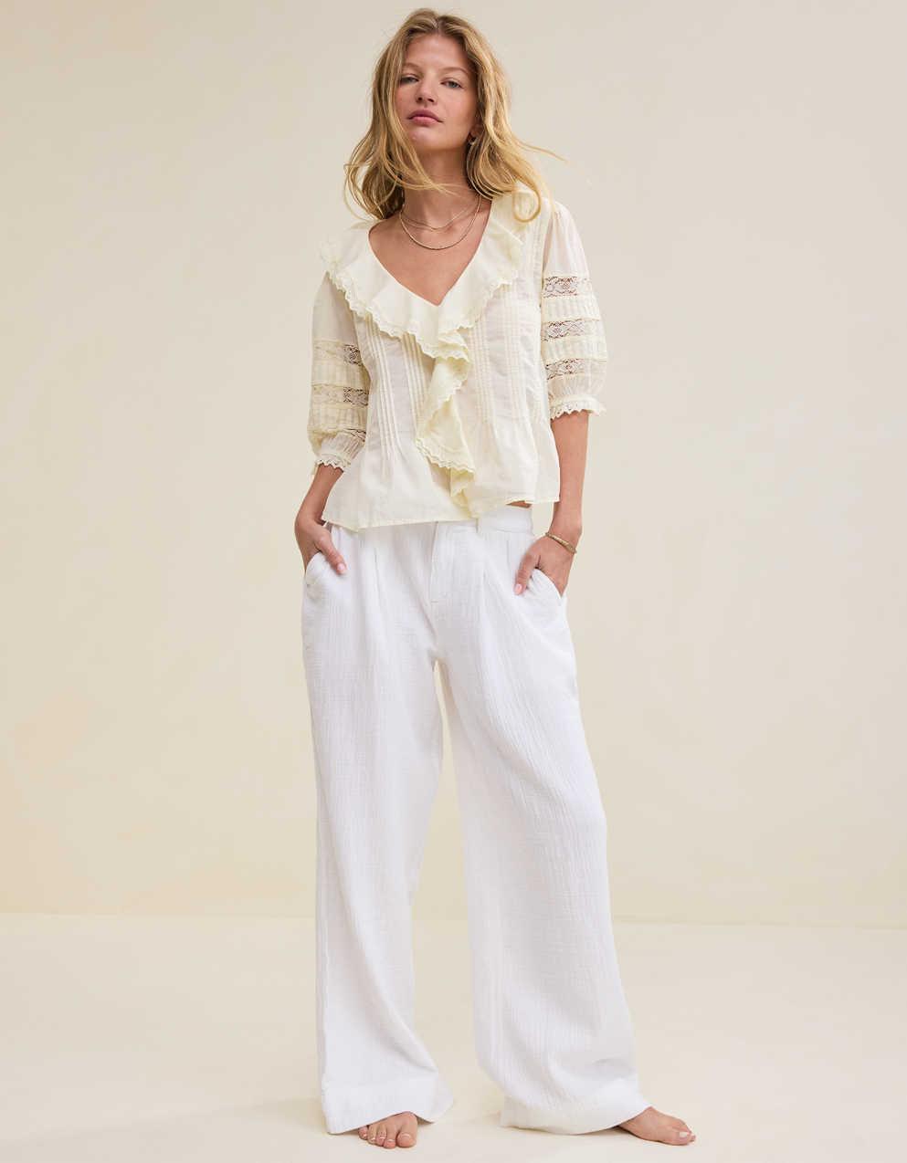 Aerie Wide Leg Gauze Pants (L)