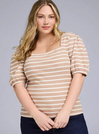 Striped Squareneck Puff Sleeve Top (4X)