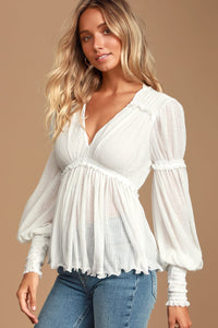 Free People Smocked Puff Sleeve Top (XS)