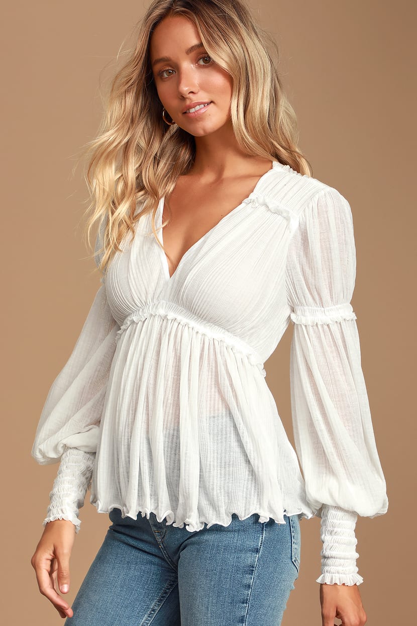 Free People Smocked Puff Sleeve Top (XS)